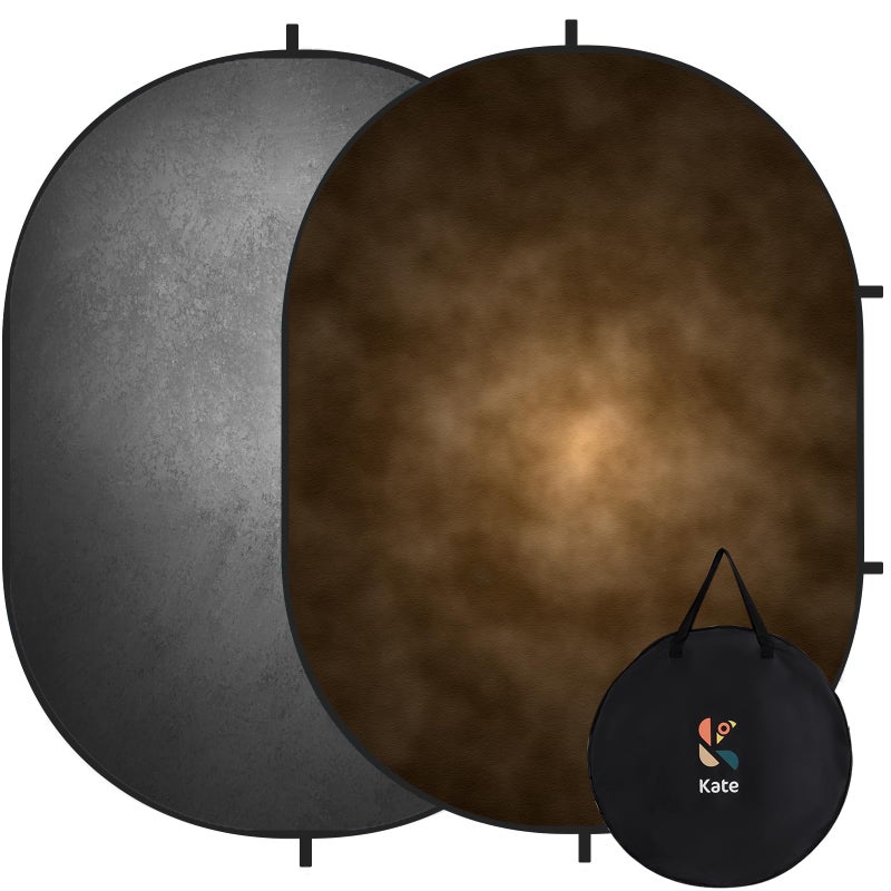 Kate Collapsible Backdrop Pop Up Photography Backdrops Grey&Brown Portable Background for Headshot, for Portrait Photography, 5x6.5ft - Image 1